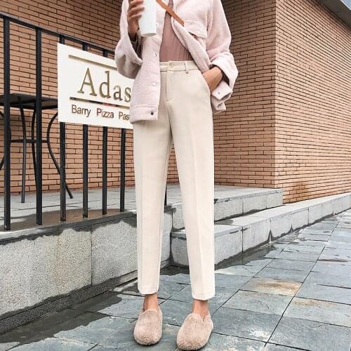 Autumn winter woolen pants womens straight harem pants Ankle-Length pants loose casual suit pants woolen trousers women