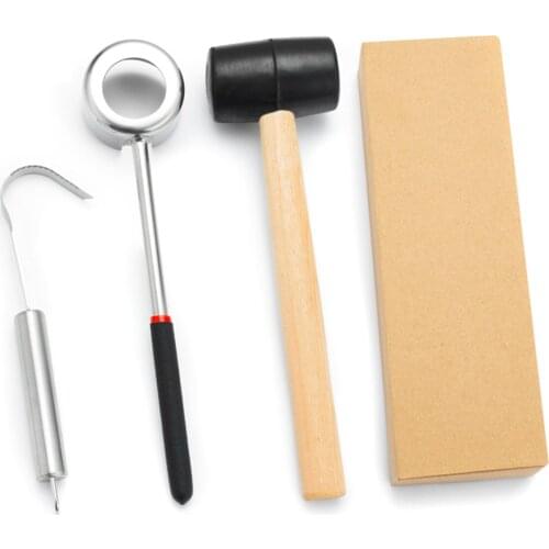 Coconut Opener Tool Set Food Grade 304 Stainless Steel Opener With Wooden Handle Rubber Hammer Easy To Use Durable