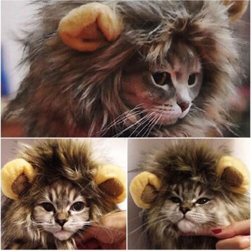 Lion Mane Wig Pet Hat Cat Wig Funny Christmas Adorable Cats Pets Decor Dress Dog Wigs Hats Mane Festival Party Props Pet Props