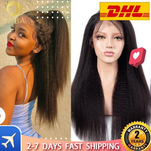 Brazilian Virgin 4x4 Lace Frontal Wigs Human Hair 180% Density Kinky Straight Pre-Plucked Hairline with Baby Hair Natural Color