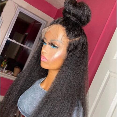 Kinky Straight Synthetic Lace Front Wigs For Black Women Yaki Straight Long 26inch With Baby Hair Heat Resistant Fiber