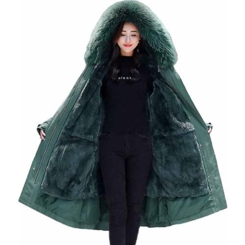 2019 Large size Winter Parkas Women Thicken Flocking Liner Long Outerwear Female Fur collar Hooded Cotton Jackets Loose Coats