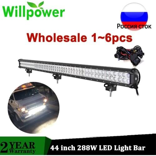 Willpower Wholesale 1-6pcs 44" inch 288W Offroad LED Light Bar Spot Flood Combo LED Work Light for Car 4WD Truck SUV ATV 12V 24V