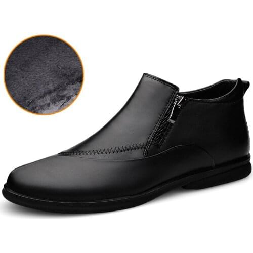 Warm Plush Men Boots Mens Winter Shoes Fashion Men Snow Boots Zipper Male Ankle Boots Black Cotton Inside Men Boots