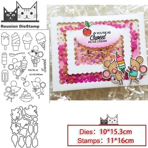Reunion Mouse Mice Ice Cream Metal Cutting Dies and Stamps Stencil for DIY Scrapbooking Photo Album Embossing Decorative