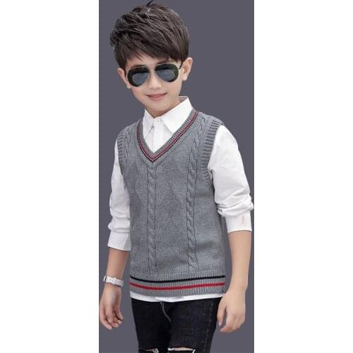 Kids Boys Knitted Vests Autumn/Winter Children Cotton Waistcoats For School Boys 6 8 10 12 14 16 Years Wear Dwq569
