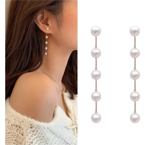 Fashion Simulation Pearl Long Drop Earrings for Women Wedding Pendant Earrings String Statement Trend Jewelry Friendship Gifts