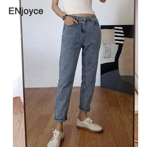 Vintage Gray Black Denim Pants Women Casual Harem Jeans Korean Style Trendy Straight Mom Trousers High Waist Cargo Pant Trendy