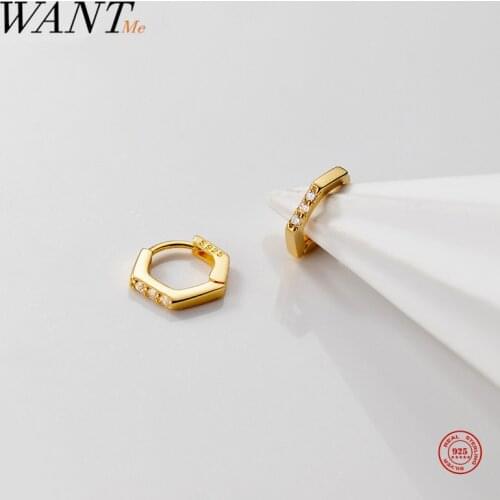 WANTME 925 Sterling Silver Geometric Chic Zircon Mini Small Ear Buckle Earrings for Women Teen Trendy Simple Unique Jewelry Gift