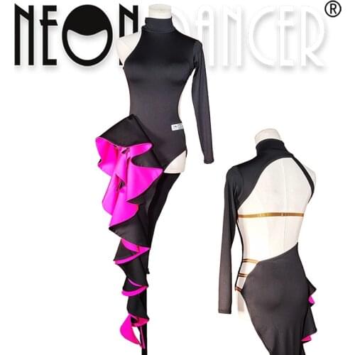 New Latin Dance Competition Dress For Women Single-Sleeve Ruffled Skirt Sexy Irregular Dress Rumba Dance Costumes BL6504