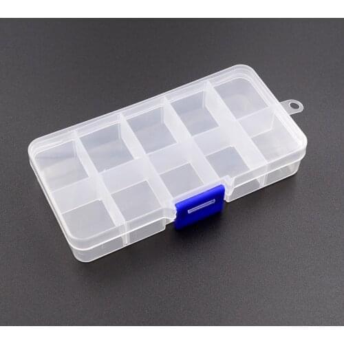10 Grids Adjustable Transparent Plastic Storage Box for Small Component Jewelry Tool Box Bead Pills Organizer Nail Art Tip Case