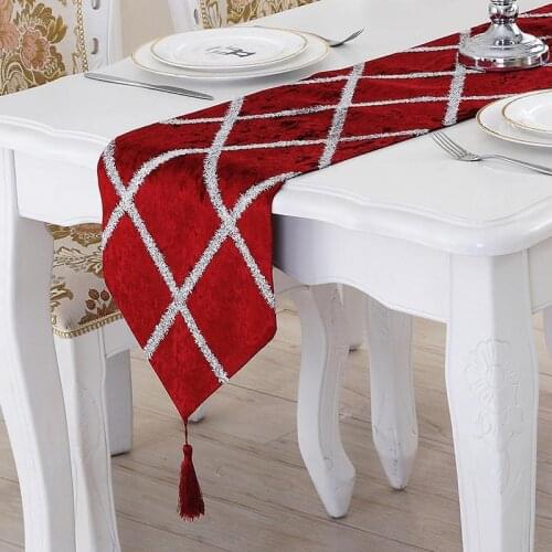 40 Table Runner Retro Lattice Suede Table Runner With Tassel For Wedding 28x210cm Piano Cover Red Blue Table Runners