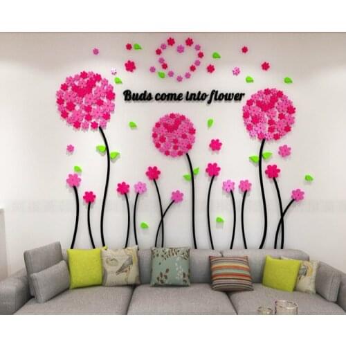 Acrylic Flowers Dandelion 3D stereo wall sticker bedroom kindergarten children room living room art Mural Decals stickers