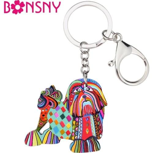Bonsny Acrylic Cartoon Novelty Shih Tzu Pekingese Dog Key Chains Keyrings For Women Girl Car Key Handbag Wallet Charms Gift Bulk