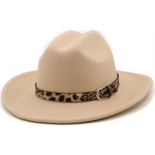 Free shipping Leopard belt fedora hat women wide brim solid color jazz top hat autumn and winter new Panama hat gentleman hat