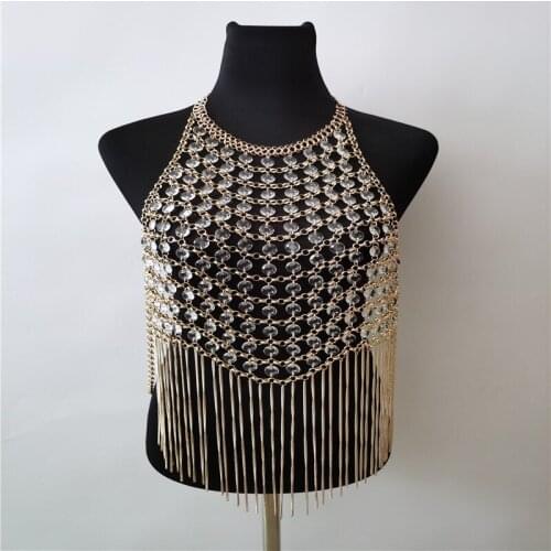 Fashion Sexy Large Necklace Alloy Crystal Shoulder Chain Jewelry Handmade Bead Breast Chain Brand Design Body Chain Accessories