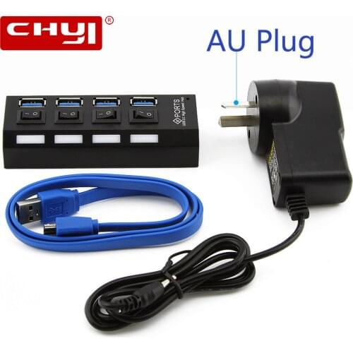 CHYI Mini USB HUB 3.0 4 Ports With External US/EU/AU/UK Power Adapter USB Hub Splitter For Macbook Pro PC Computer Accessories