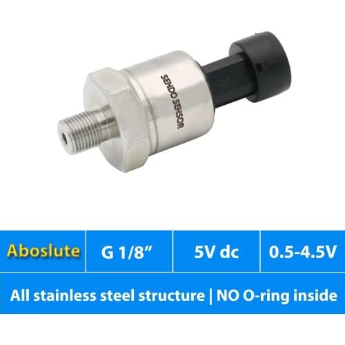0.5 4.5V output pression sensor, no internal O-rings or organics, G 1 8 thread, absolute 50, 100, 150 psia, 1, 4, 6, 10 bar abs