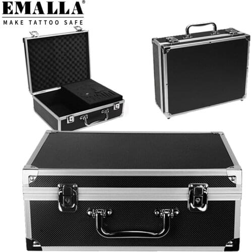 EMALLA Professional Tattoo Kit Box Tattoo Machine Kit Case Box 12.6" x 9.5" x 5.1" W/Lock Key Aluminum Travel Carry Storage Box