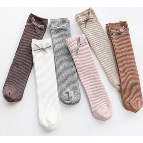 Toddlers Girls Knee High Long Socks Soft Breathable Cute Bowknot Children Sock Solid Korea Style Kids Socks