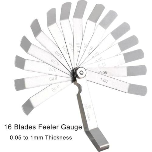 0.05 to 1mm 16 Blade Thickness Metric Gap Filler Gauge Probe Woodworking Measure Tool For Feeler Gauge Valve Use
