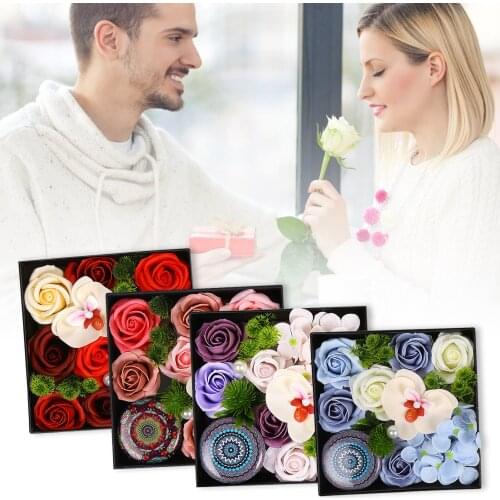 Artificial Rose Flower Box DIY Aromatherapy Soap Flower Candle Gift Rose Box Valentines Day Wedding Decoration Gift