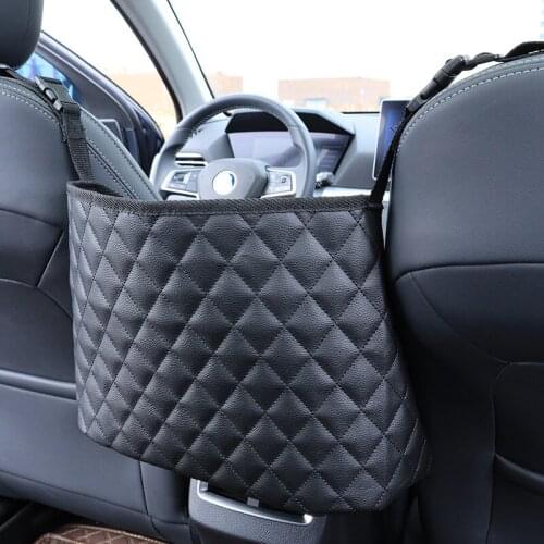 PU Leather Car Storage Bag Organizer Barrier Of Storage Net Bag Between The Seat Multi-Pockets Car Container Stowing Tidying