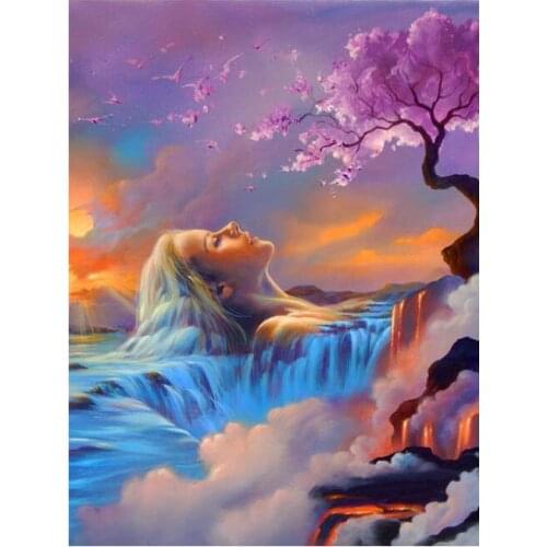 Woman Waterfall Diamond Paint Scenery Tree Diamand Embroidery Painting Rhinestones Picture Wall Stickers New Hobby Diamond Dotz