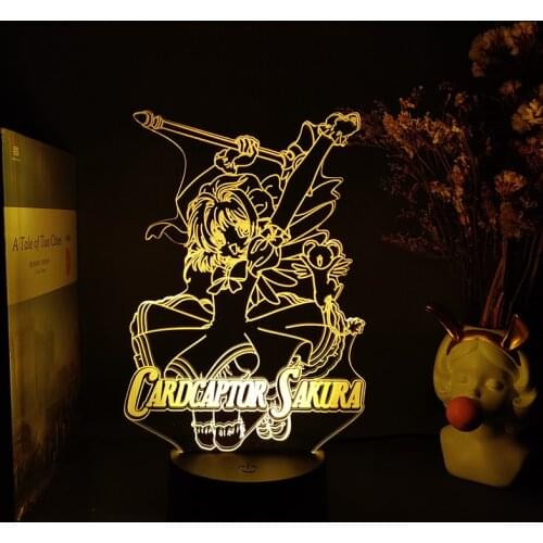 KINOMOTO SAKURA 3D Figure Lamp LED Upward Lighting Anime Cardcaptor Sakura Light Home Bedroom Bedside Desk Table Manga Art Lamp