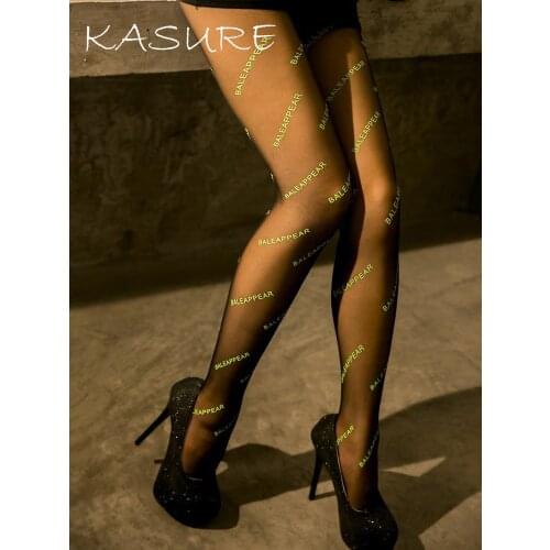 KASURE Woman Sexy Transparent Tights Luminous Inscriptions Tights With Patterned Tattoos Pantyhose New Transparent Women Hose