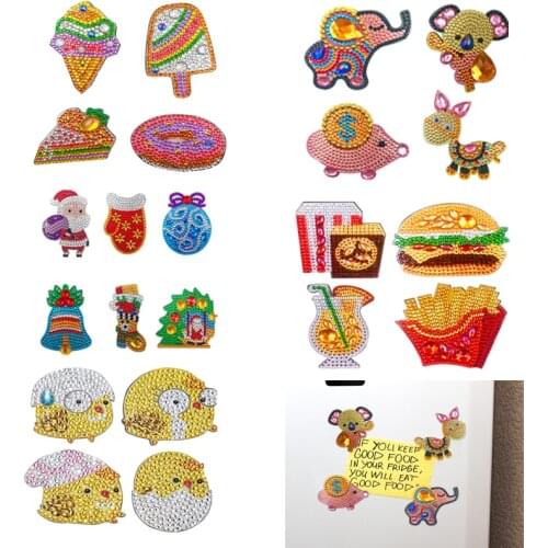 4/6Pcs Merry Xmas Fridge Magnet DIY Diamond Painting Full Drill Cute Santa Sticker For Home Decor Stickers Gifts Decorative