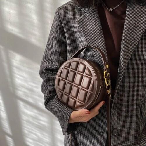 Small Checkered Round Luxury Brand Bags for Women 2021 Female Handbags Shoulder Ladies PU Leather Vintage Crossbody Purses