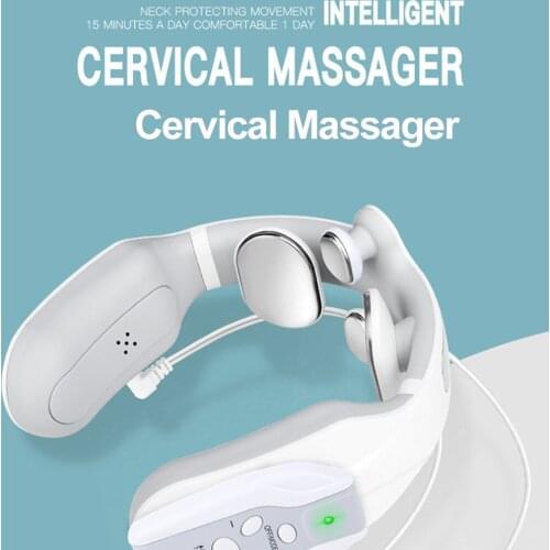 Neck Massager 4 Head Massager Electric EMS Pulse Massage Body Relax Machine Hammer Kneading Vertebra Impulse Dropshipping 2021