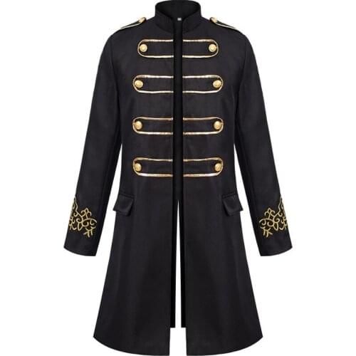 Mens jacquard steampunk jacket, retro, long, punk, solid color, gothic ballroom jacket, mens high collar clothing, windbreaker