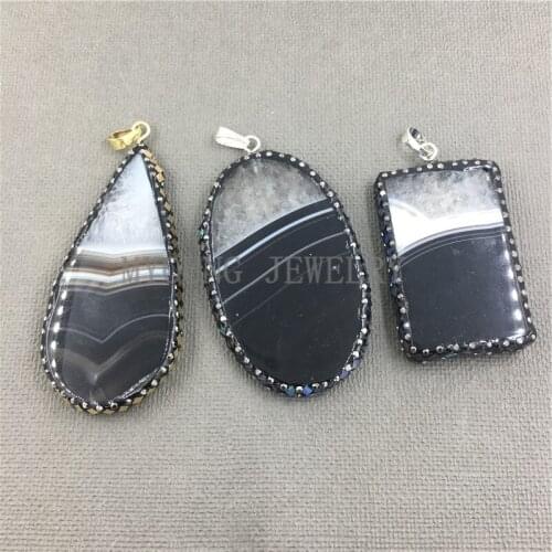 MY0967 Multi Styles Lace Agates Pendant Pave Rhinestone Jewelry Making Findings