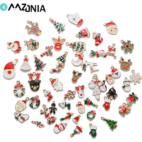 20pcs/lot Enamel Christmas Charms Pendant Xmas Tree Decor Gift 24Style Alloy Festival Decor Set for Bracelet Jewelry Accessories