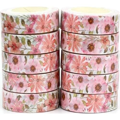 NEW 10pcs/Lot Decorative Beautiful Pink Flowers Washi Tapes Paper Scrapbooking Bullet Journal Adhesive Masking Tape Stationery