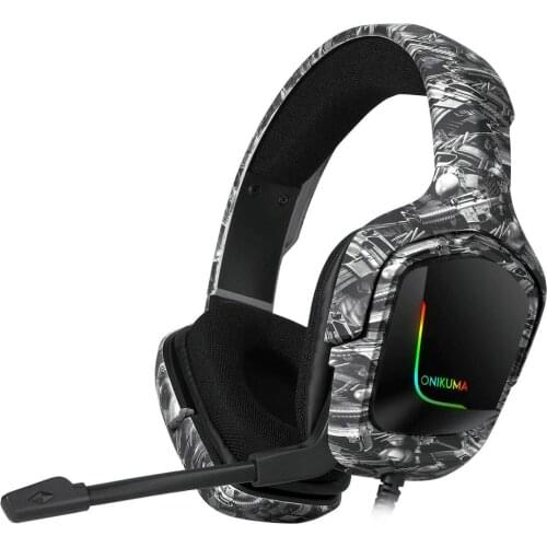 Onikuma K20 Camo Grey Gaming Headset with Surround Sound Over Ear Headphones for PC Computer Laptop with Mic,RGB,Volume Control