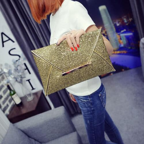 Simple Fashion Women Envelope Clutch Bag Solid Color Leather Glitter Purse Party Delicate Handbag Ladies Wedding Bags B88