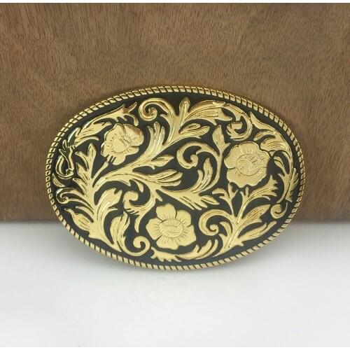 BuckleClub wholesale WESTERN flower jeans gift belt buckle for men FP-02590-2 gold finish 4cm width loop