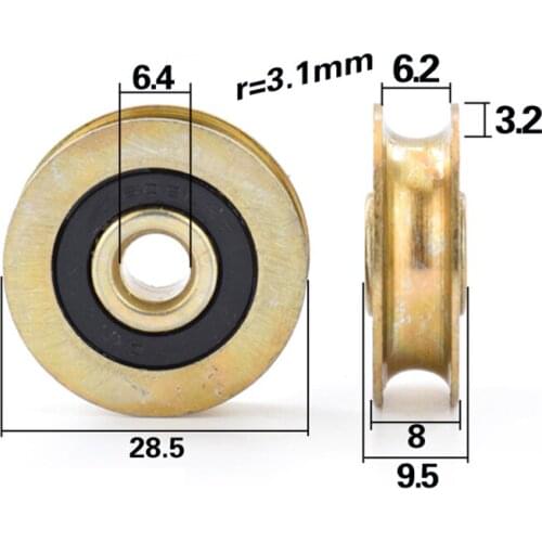 Grooved Bearing U Concave Wheel 6mm Wire Rope Guide Wheel Suspension Wheel Support Pulley Cross Line Fixed Pulley 6.4*28.5*8