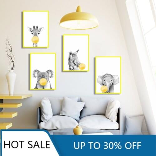 Christmas Zebra Elephant Giraffe Koala Canvas Painting Bubble Gum Poster Safari Animal Print Wall Art Baby Room Decor
