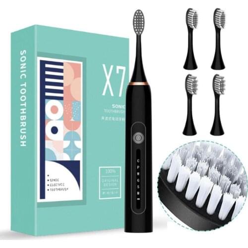 Sonic Electric Toothbrush Adult Timer Brush 6 Mode Rechargeable With 4/8pcs Teeth HeadsTooth Brushes Replacement Heads Set