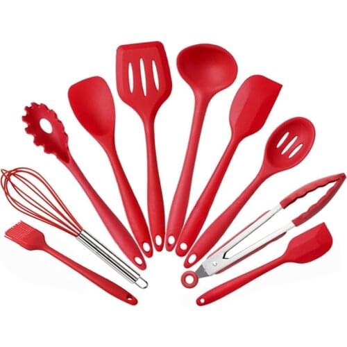 Silicone Kitchenware Non-Stick Cookware Cooking Tools Spatula Egg Beater Shovel Spoon Soup Kitchen Set 10pcs