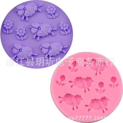 Lovely little sheep flower cake mold DIY silicone sugar baking tool gypsum drop gel ice lattice mold