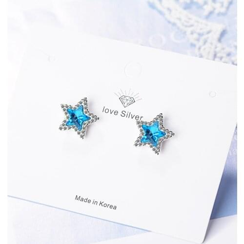 Blue five-pointed star earrings cute mini stars ear jewelry wholesale fashion sterling silver female earrings