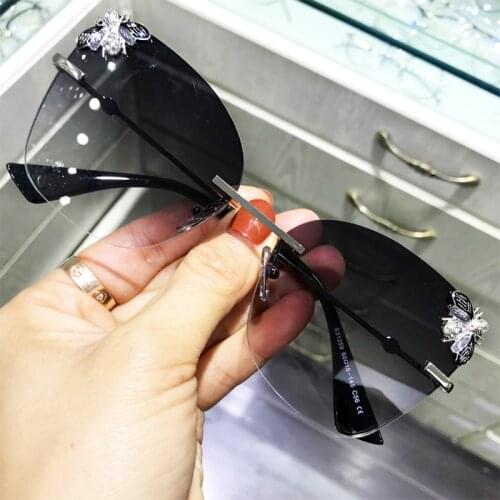 Luxury Cat Eye rimless sunglasses Women Brand Designer Gradient lens high quality female sunglasses fashion Vintage Black uv400