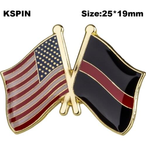 U.S.A & Thin Red Line 2 Friendship Flag Lapel Pins Flag Lapel Pins Country Flag Badge Flag Badge Brooch XY0650