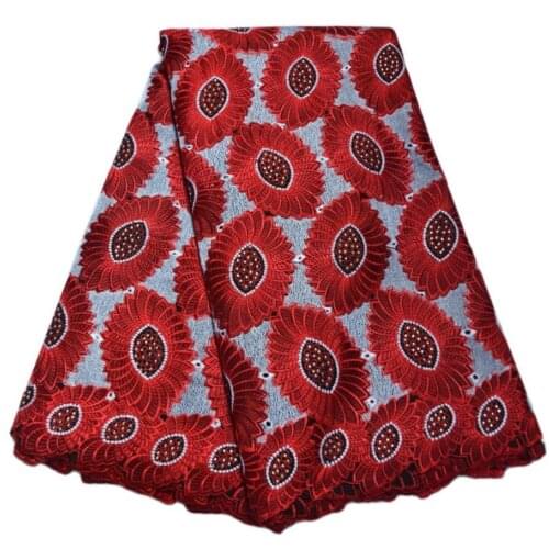Wine red High quality wedding lace handcut African Fabric lace with stones 5 Yards embroidered Swiss Voile Lace-N88146