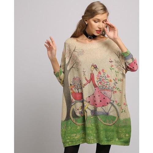 Turtleneck sweaters christmas womens cartoon girl floral casual ladies pullover knitwear long 2019 autumn winter free ship